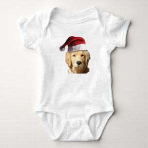 Body Para Bebê Golden retriever que veste um chapéu de Papai Noe