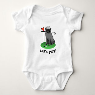 Body Para Bebê Golf Pug Jogando Golfe (preto) Cachorro Bonito Eng