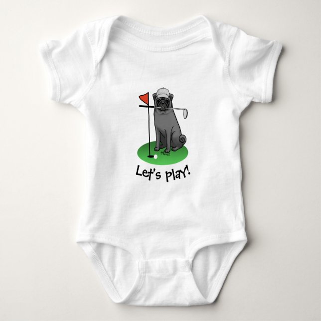 Body Para Bebê Golf Pug Jogando Golfe (preto) Cachorro Bonito Eng (Frente)
