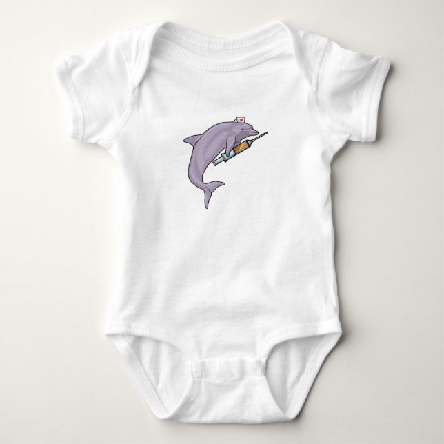 Body Para Bebê Golfinho como Enfermeiro com Seringa (Frente)