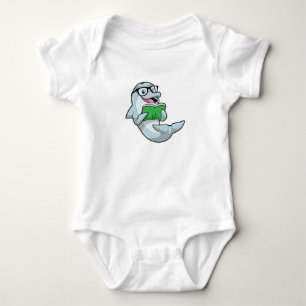 Body Para Bebê Golfinho como Nerd de Óculos e Livro