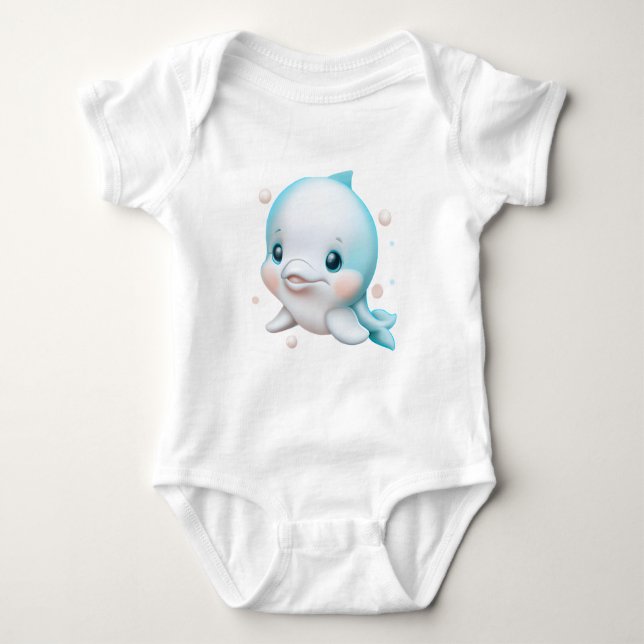 Body Para Bebê Golfinho De Bebê Azul E Bonito (Frente)