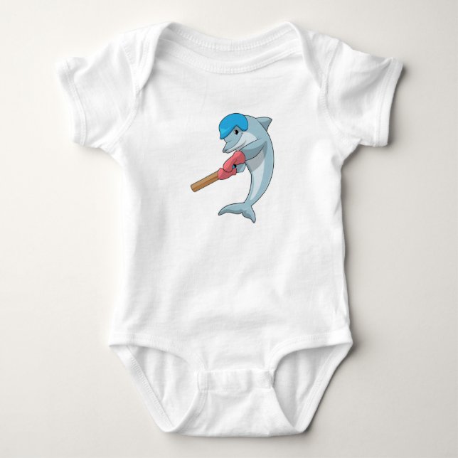 Body Para Bebê Golfinho no críquete com taco de críquete (Frente)