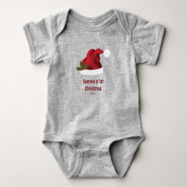 Body Para Bebê Gorro Vermelho de Papai Noel Festivo Com Azevinho