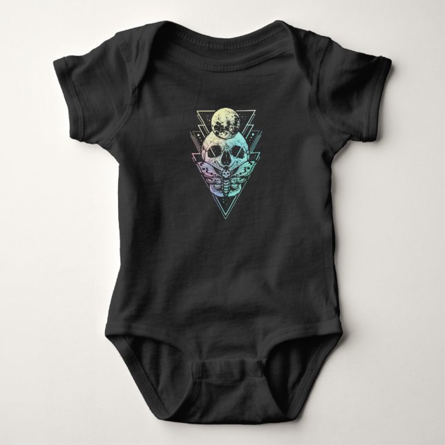 Body Para Bebê Gótico Pastel Moon Skull Gótica Crescente Wicca Mo (Frente)