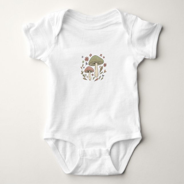 Body Para Bebê Gráfico de Cogumelo Botânico Terroso (Frente)