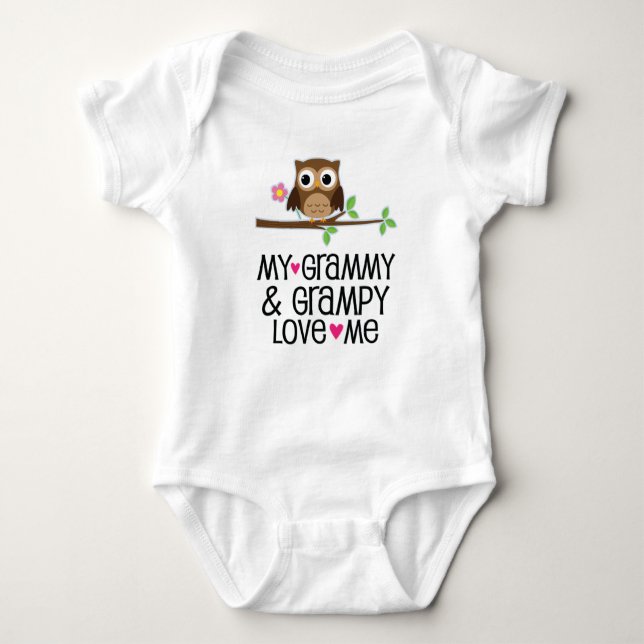 Body Para Bebê Grammy and Grampy Love Me Owl (Frente)