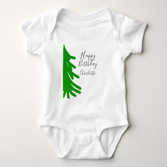 Body Para Bebê Green Christmas tree happy birthday December winte (Frente)