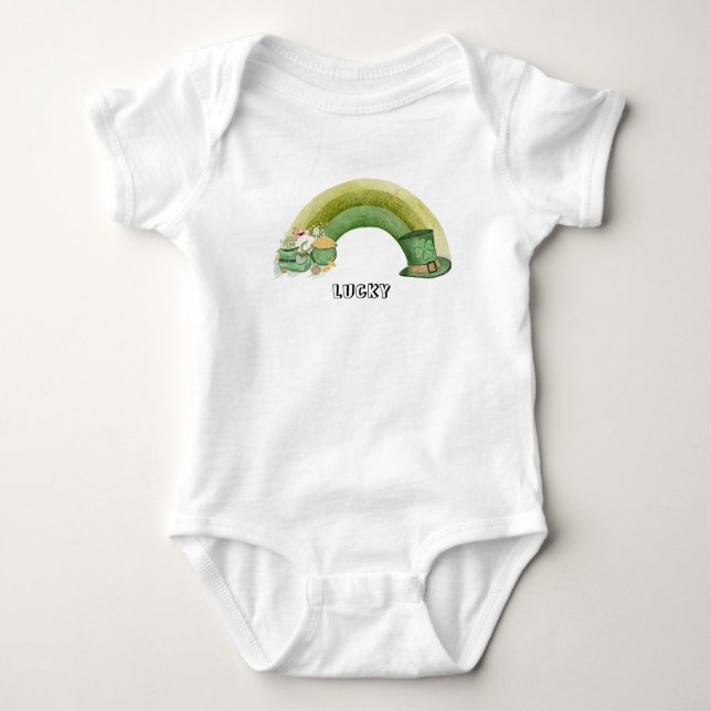 Body Para Bebê Green cute rainbow party patrick's day (Frente)