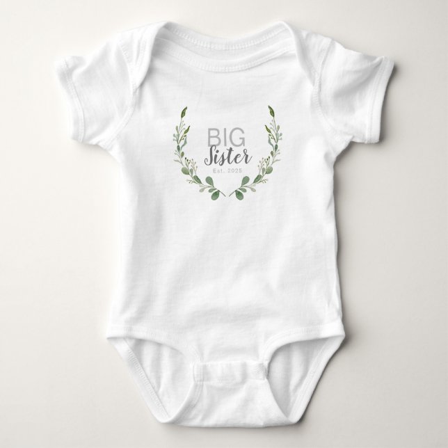 Body Para Bebê Greenery Watercolor Wreath | Irmã Maior (Frente)