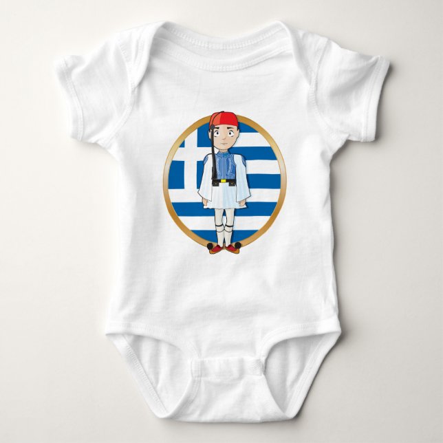 Body Para Bebê Grego Evzone com bandeira (Frente)