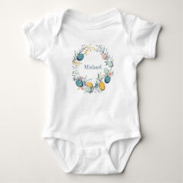 Body Para Bebê Grinalda de Páscoa Floral com Nome Personalizado O