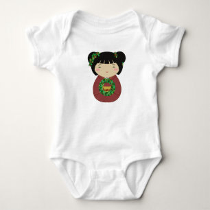 Body Para Bebê Grinalda do Natal de Kokeshi
