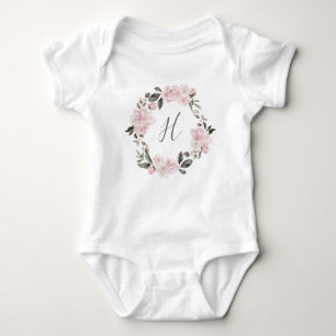 Body Para Bebê Grinalda floral cor-de-rosa bonito e bonito da