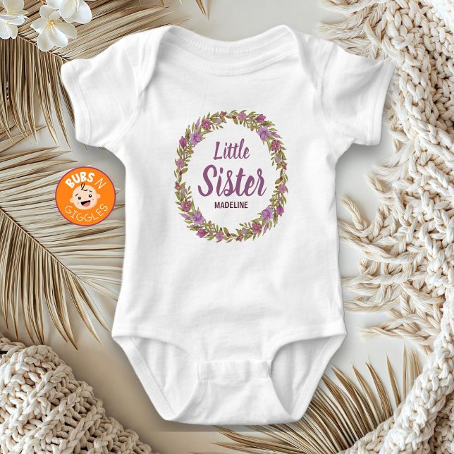 Body Para Bebê Grinalda Floral Roxa Irmãzinha Nome (Criador carregado)