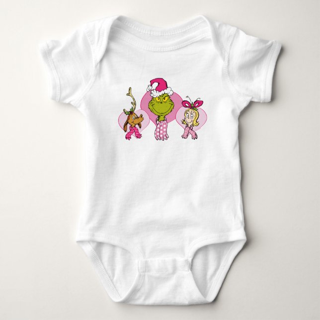 Body Para Bebê Grinch Crew in Pink Valentine's Portrait (Frente)