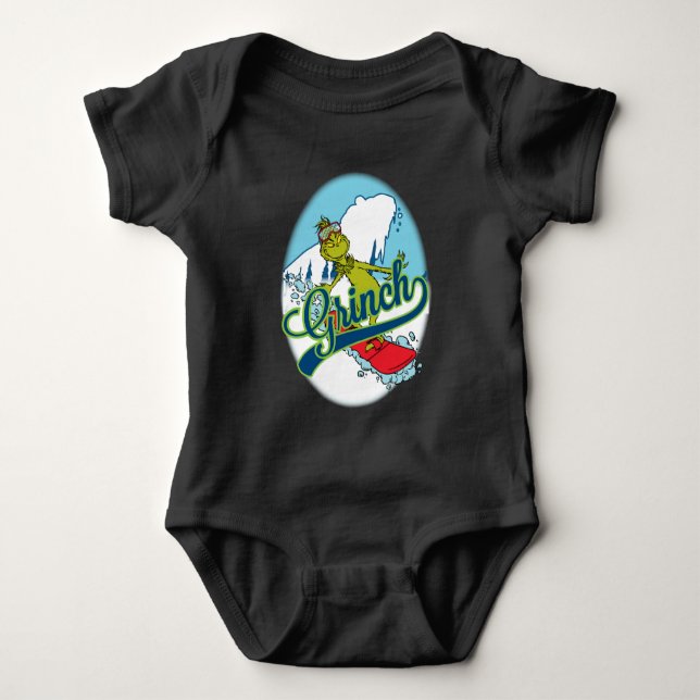 Body Para Bebê Grinch fazendo snowboarding (Frente)