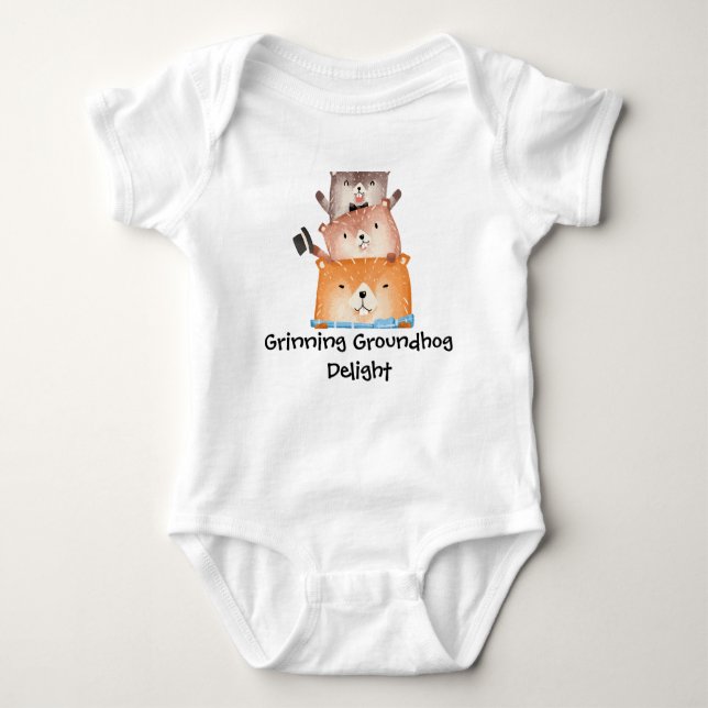 Body Para Bebê Grinning Groundhog Delight (Frente)