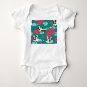 Body Para Bebê Gruas Peonies: Gráficos Florais Vintage