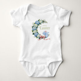 Body Para Bebê Guirlanda de Hydrangea de Páscoa em Aquarela Coelh