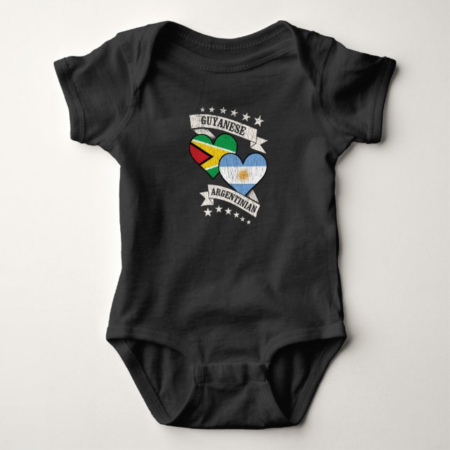 Body Para Bebê Guyanese Argentinian Heart Flags Guyana Argentina (Frente)