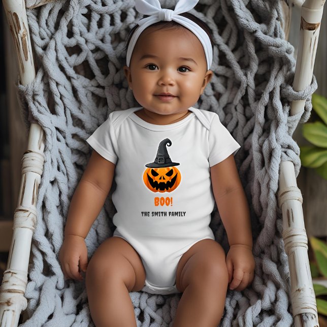 Body Para Bebê Halloween Pumpkin "BOO!" - Nome Personalizado (Criador carregado)