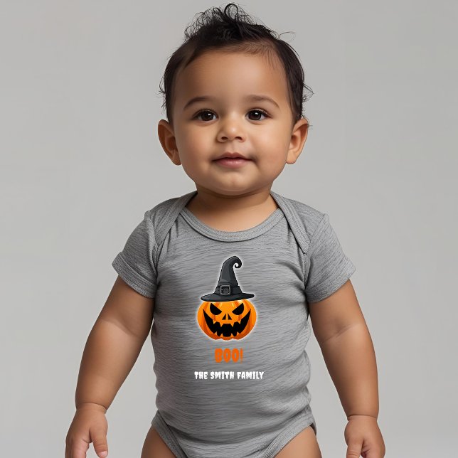 Body Para Bebê Halloween Pumpkin "BOO!" - Nome Personalizado (Criador carregado)