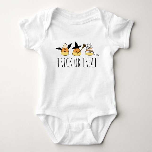 Body Para Bebê Halloween Trick ou Treine Candy Corn (Frente)