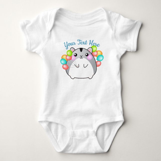Body Para Bebê Hamster de Kawaii, Cinza bonita (Frente)