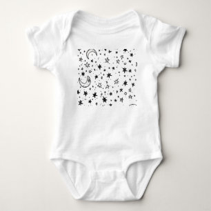 Body Para Bebê Hand Drawn Celestial Night Sky Pattern
