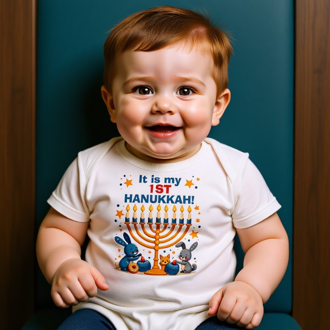 Body Para Bebê Hanukkah Iluminado com os Pequenos (Hanukkah Lit with Littles Baby Bodysuit)