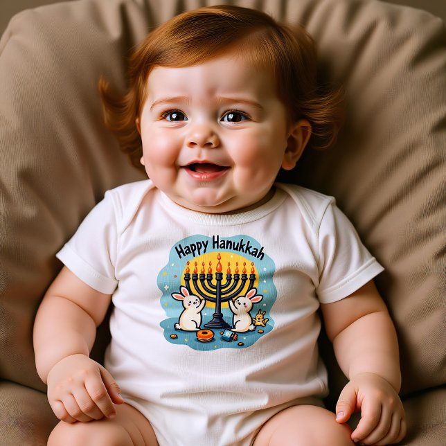 Body Para Bebê Hanukkah Iluminado com Pequenos (Hanukkah Lit with Littles Baby Bodysuit)