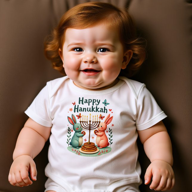 Body Para Bebê Hanukkah Tiny Mensch, Big Light (Hanukkah Tiny Mensch, Big Light Baby Bodysuit)
