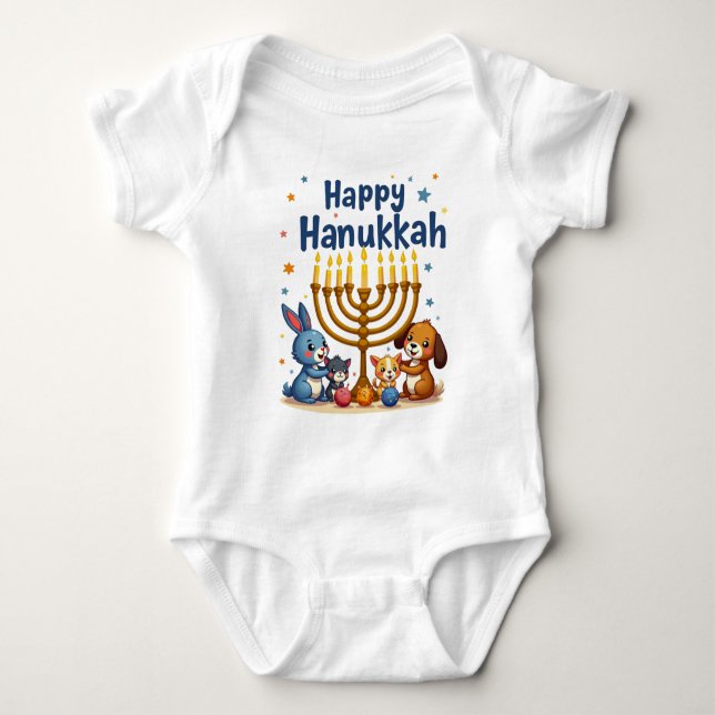 Body Para Bebê Hanukkah Tiny Tots & Dreidel Spots (Frente)