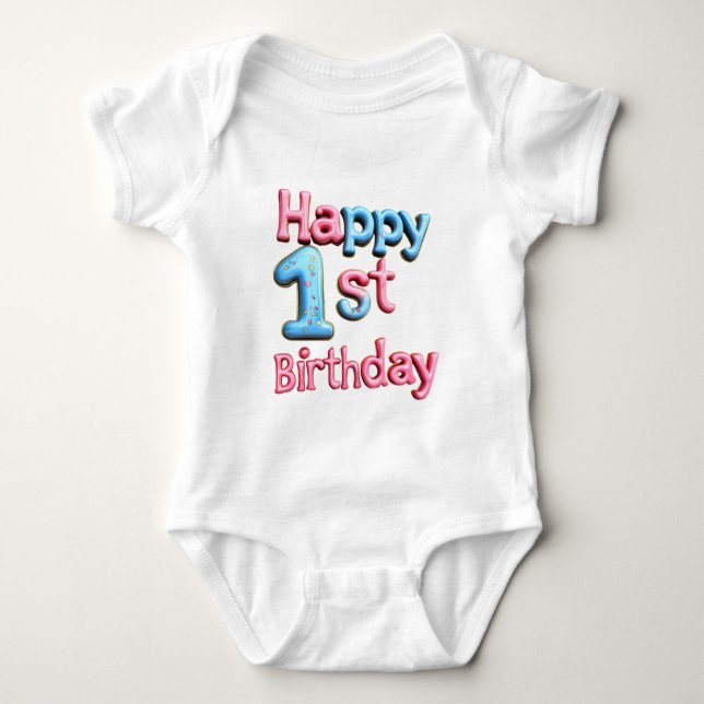 Body Para Bebê Happy 1st Birthday - Happy 1st Birthday Greeting  (Frente)