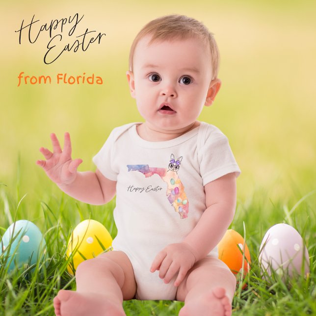 Body Para Bebê Happy Easter Florida State Pastel Eggs and Bunny (Criador carregado)