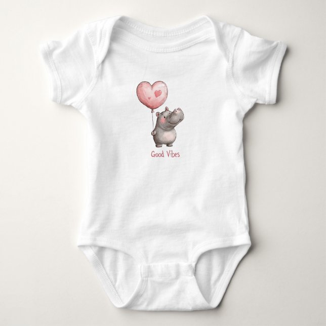 Body Para Bebê Happy Hippo Good Vibes Heart Balloon (Frente)