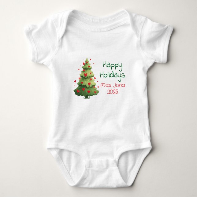 Body Para Bebê Happy Holidays 2025, Christmas Tree, Personalized  (Frente)