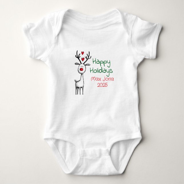 Body Para Bebê Happy Holidays 2025, Reindeer, Personalized  (Frente)