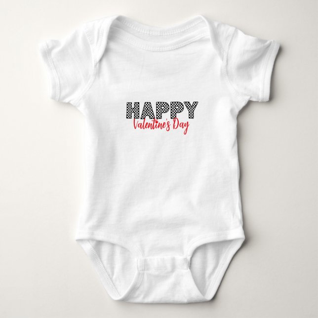 Body Para Bebê 'Happy Valentine's Day' Checkered Letters Fun Love (Frente)