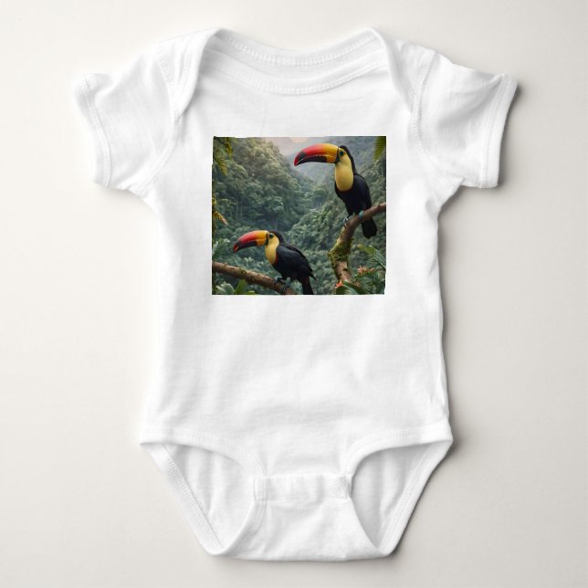 Body Para Bebê Harmonia Tropical: Dois Tucanos no Dossel (Frente)