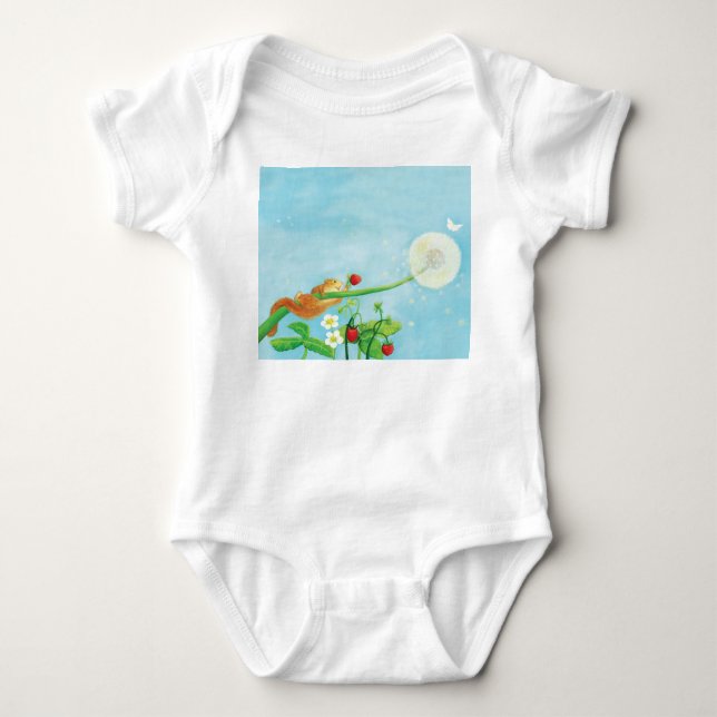Body Para Bebê Hazel Dormouse, morangos selvagens e cascas de dan (Frente)