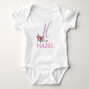 Body Para Bebê Hazel Name Reveal Floral - Letra H Girl Whimsical