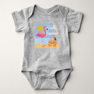 Body Para Bebê Hello Summer Pink Flamingo Design - Baby Jersey Bo