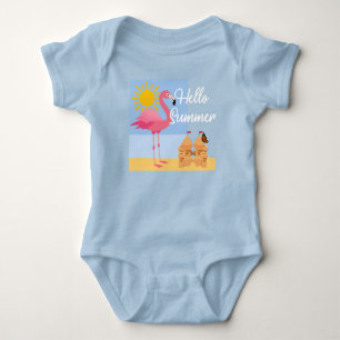 Body Para Bebê Hello Summer Pink Flamingo Design - Baby Jersey Bo