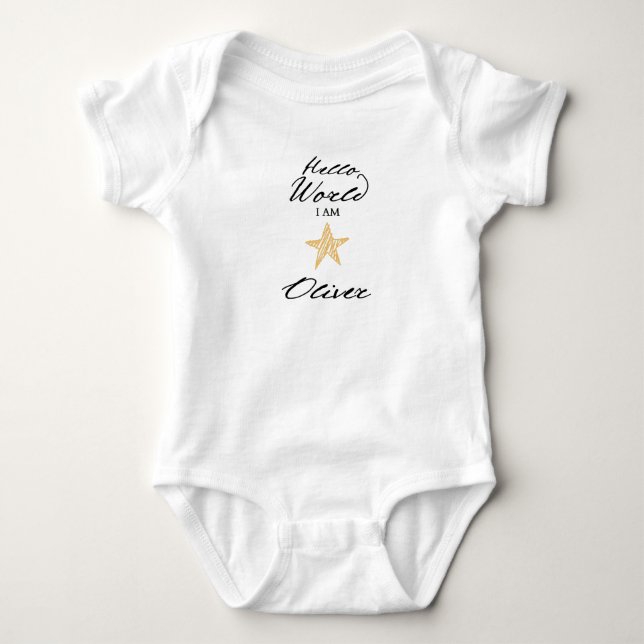 Body Para Bebê Hello World I am..., Personalized Names Baby Bodie (Frente)