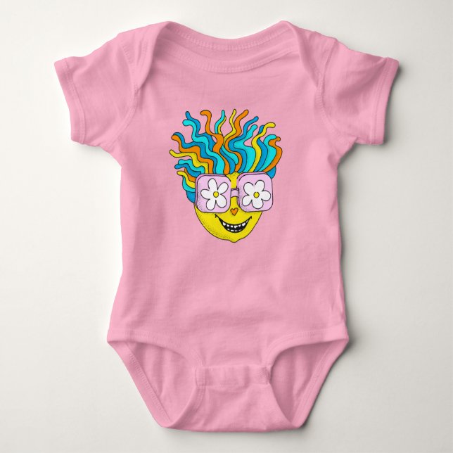 Body Para Bebê Hippie Caracter Funny Happy Pink Retro Groovy (Frente)