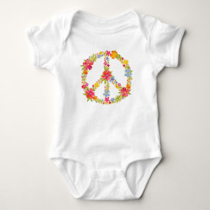 Body Para Bebê Hippie floral do sinal de paz