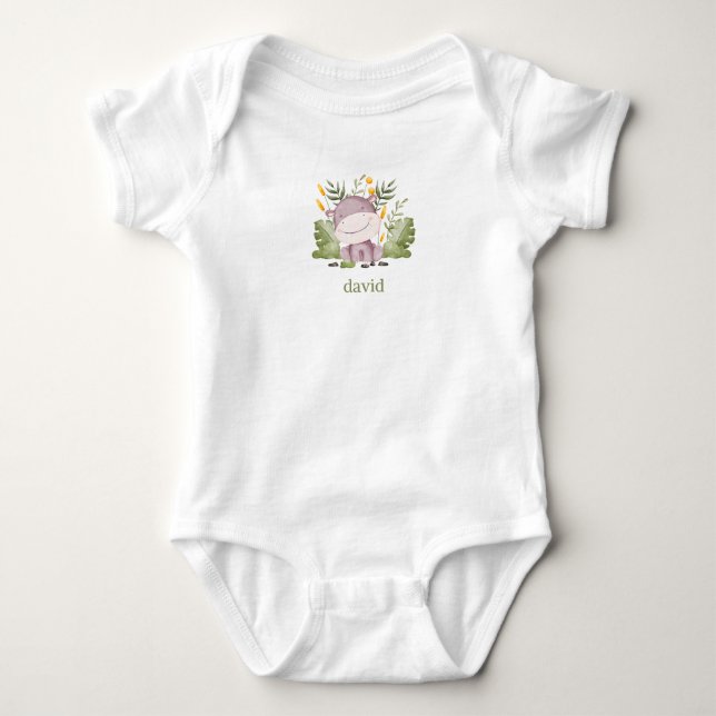Body Para Bebê Hippo e Foliage Boy Personalizado (Frente)
