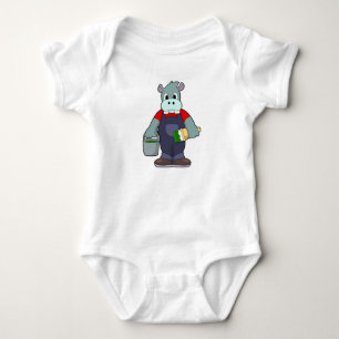 Body Para Bebê Hippo em pintura com Balde de pintura e pincel